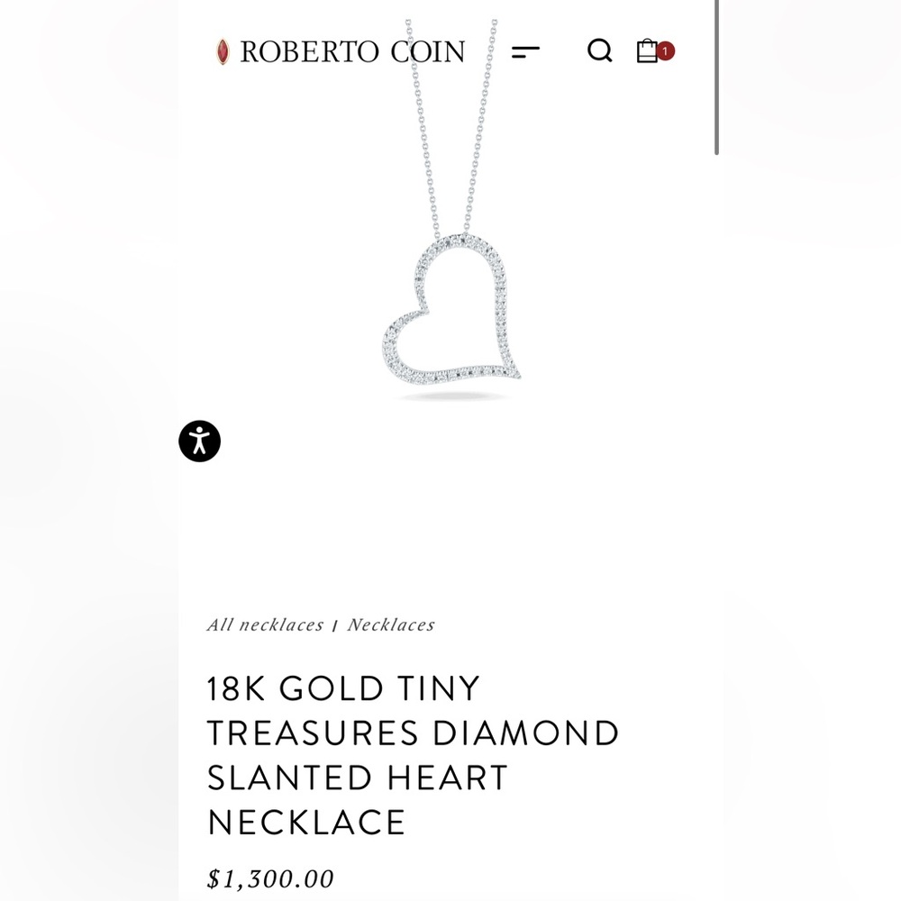 Roberto Coin 18K GOLD TINY TREASURES DIAMOND SLANTED HEART NECKLACE